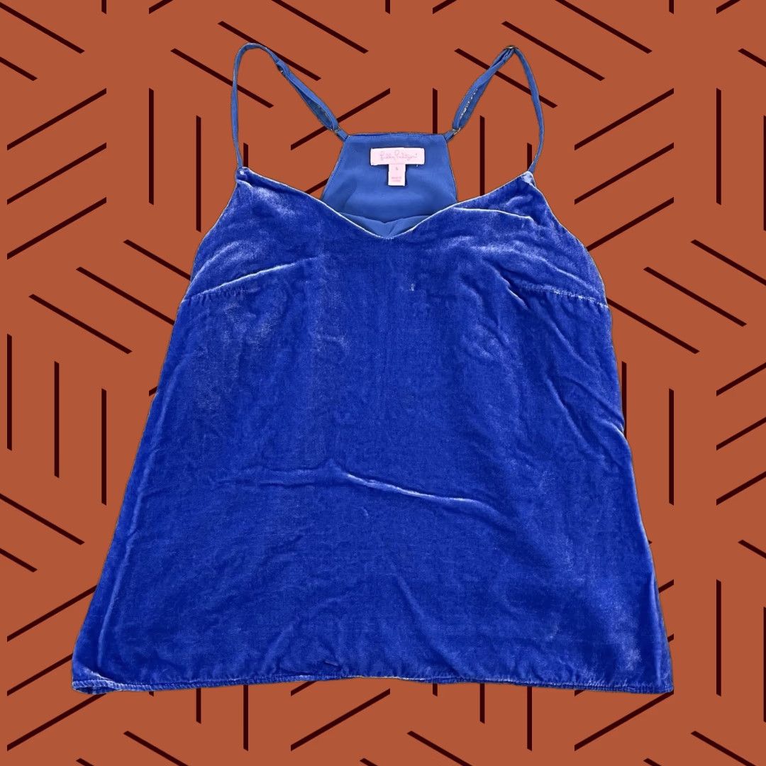 Lilly Pulitzer Lilly Pulitzer Shirt Womens Small Blue Dusk Velvet Top Night Silk Viscose Sleeveless Tank Size S / US 4 / IT 40 - 1 Thumbnail