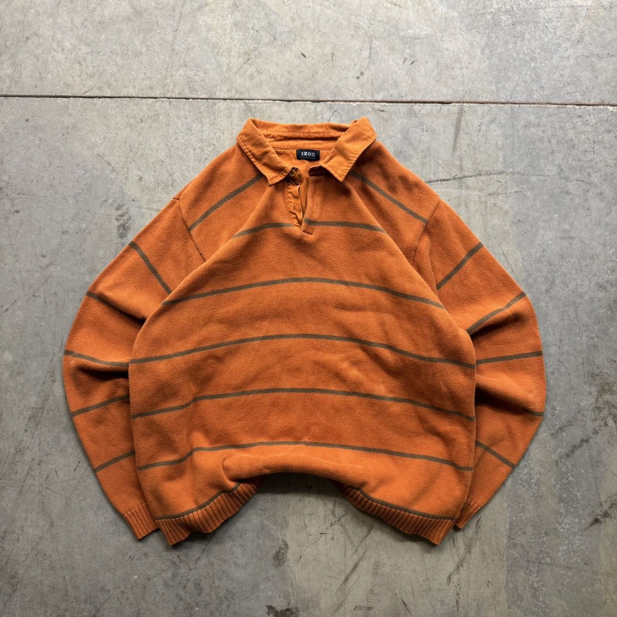 Vintage 90s Y2K Izod Orange Striped Long Sleeve Polo XL