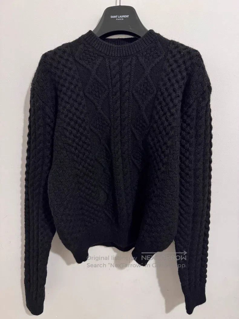 Saint Laurent Paris Saint Laurent Paris Black Wool Crewneck Cable Knit Sweater Size US M / EU 48-50 / 2 - 1 Thumbnail