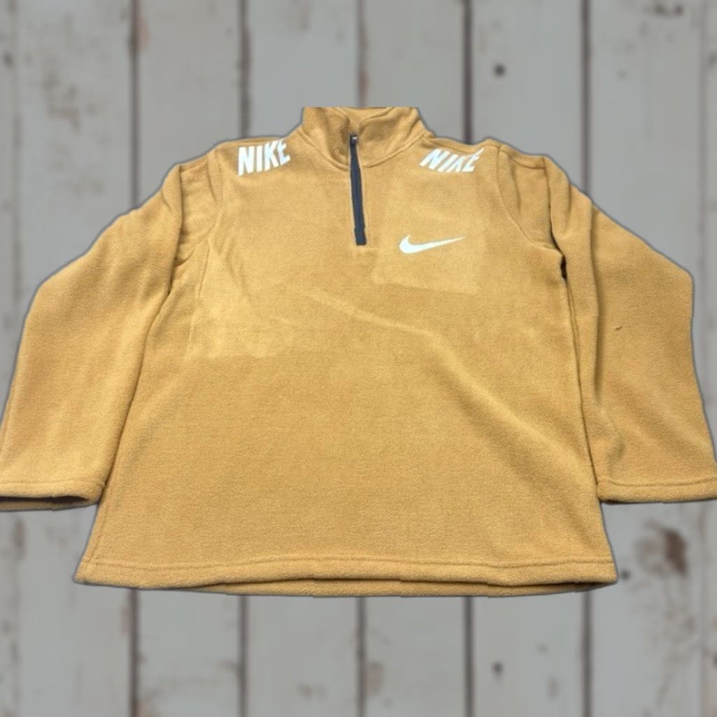 Nike VINTAGE Nike 1/4 Zip Fleece Pullover Mens Large Brown White Swoosh & Words 8247 Size US L / EU 52-54 / 3 - 1 Thumbnail
