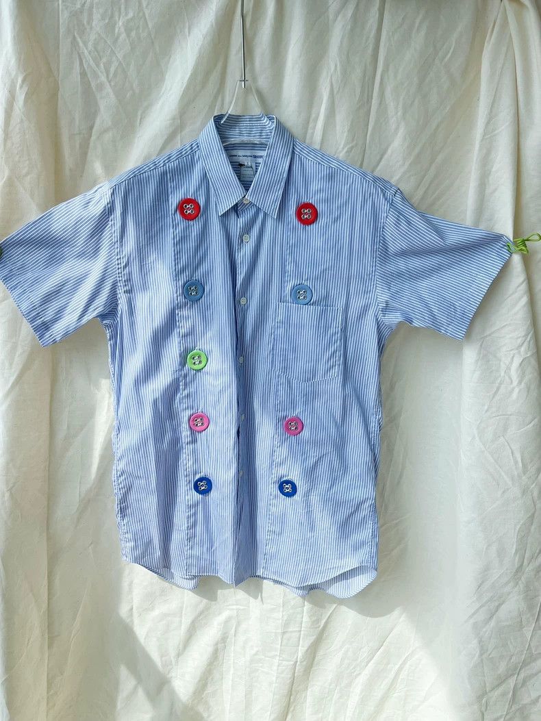 Comme des Garcons Comme Des Garcons Blue and white striped short sleeve shir Size US S / EU 44-46 / 1 - 2 Thumbnail