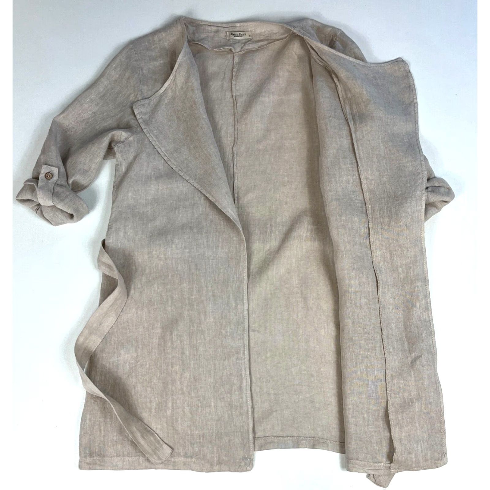 Vintage Alessia Pacini Linen Wrap Cardigan Women's Shirt S Natural Linen Belted Lightweight Long Sleeve Made in Italy Size S / US 4 / IT 40 - 4 Thumbnail