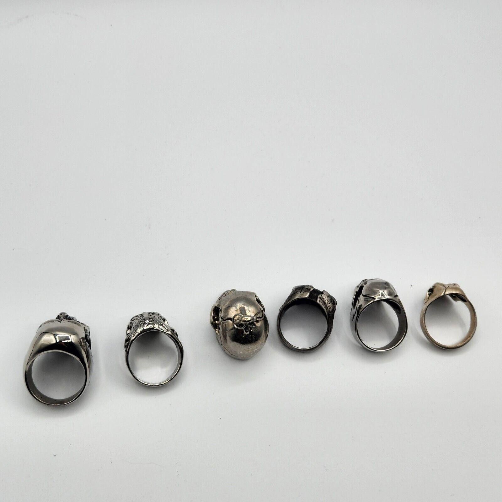 Designer Stainless Skull Rings Lot Of 5 And 1 Pendant Size ONE SIZE - 9 Thumbnail