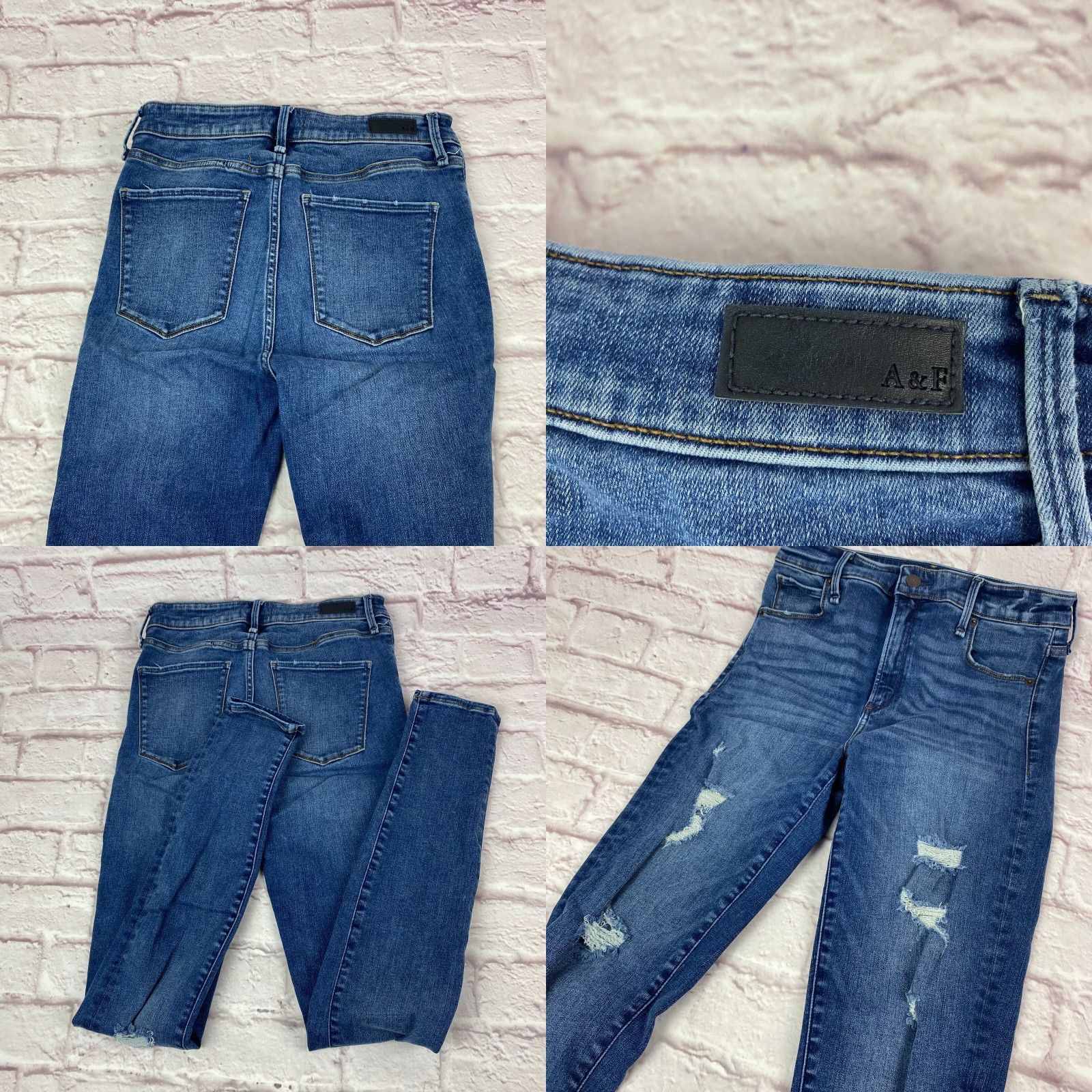 Abercrombie & Fitch Abercrombie & Fitch Simone High Rise Super Skinny Jeans Distressed Blue 27 Long Size 27" / US 4 / IT 40 - 8 Thumbnail