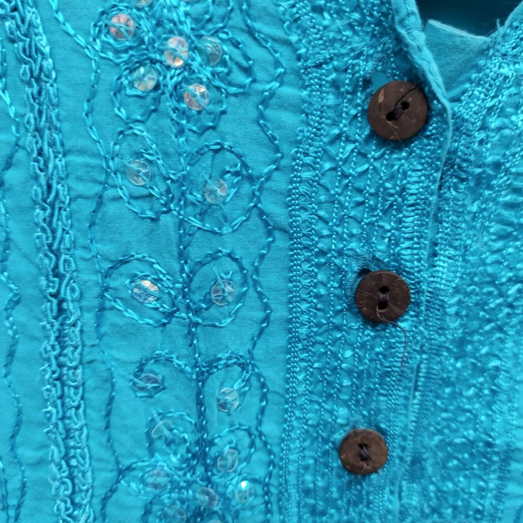 Doublet Double Decker Womens Tunic Top Floral Embroidered 3/4 Sleeve Turquoise One Size Size ONE SIZE - 5 Thumbnail