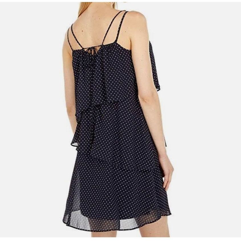 Lauren Ralph Lauren NEW Polka Dot Mini Dress 12 Tiered Chiffon Navy White Lauren Size XL / US 12-14 / IT 48-50 - 3 Thumbnail