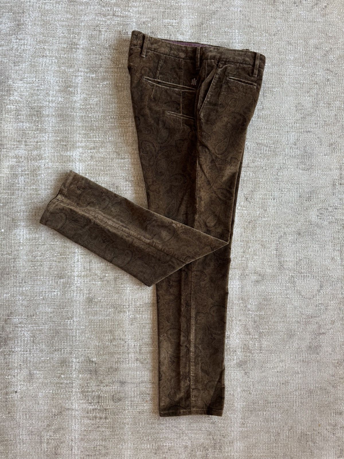 Incotex Brown Paisley velvet Incotex slim fit pants sz 33 or 34 Size US 33 - 1 Thumbnail