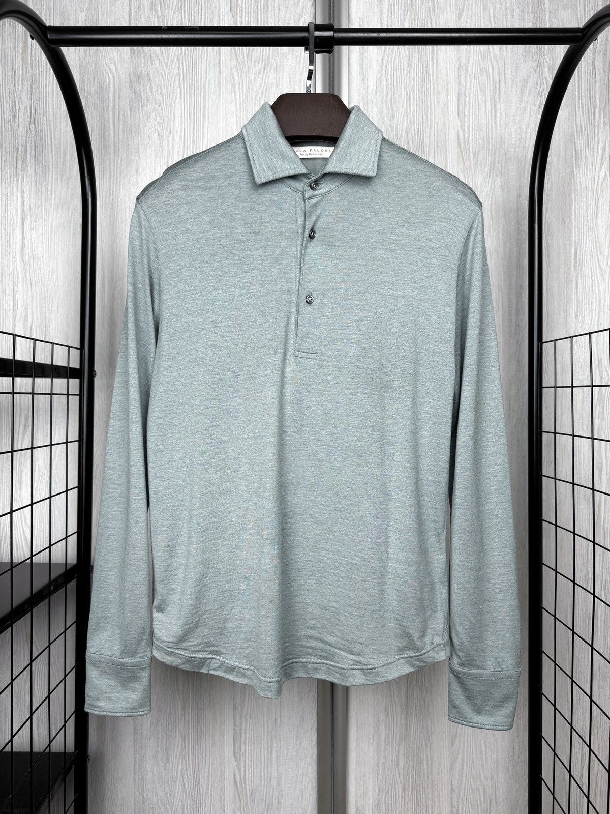 Other Luca Faloni Long Sleeve Polo Shirt Silk-Cotton Marine Green Size US XS / EU 42 / 0 - 2 Thumbnail
