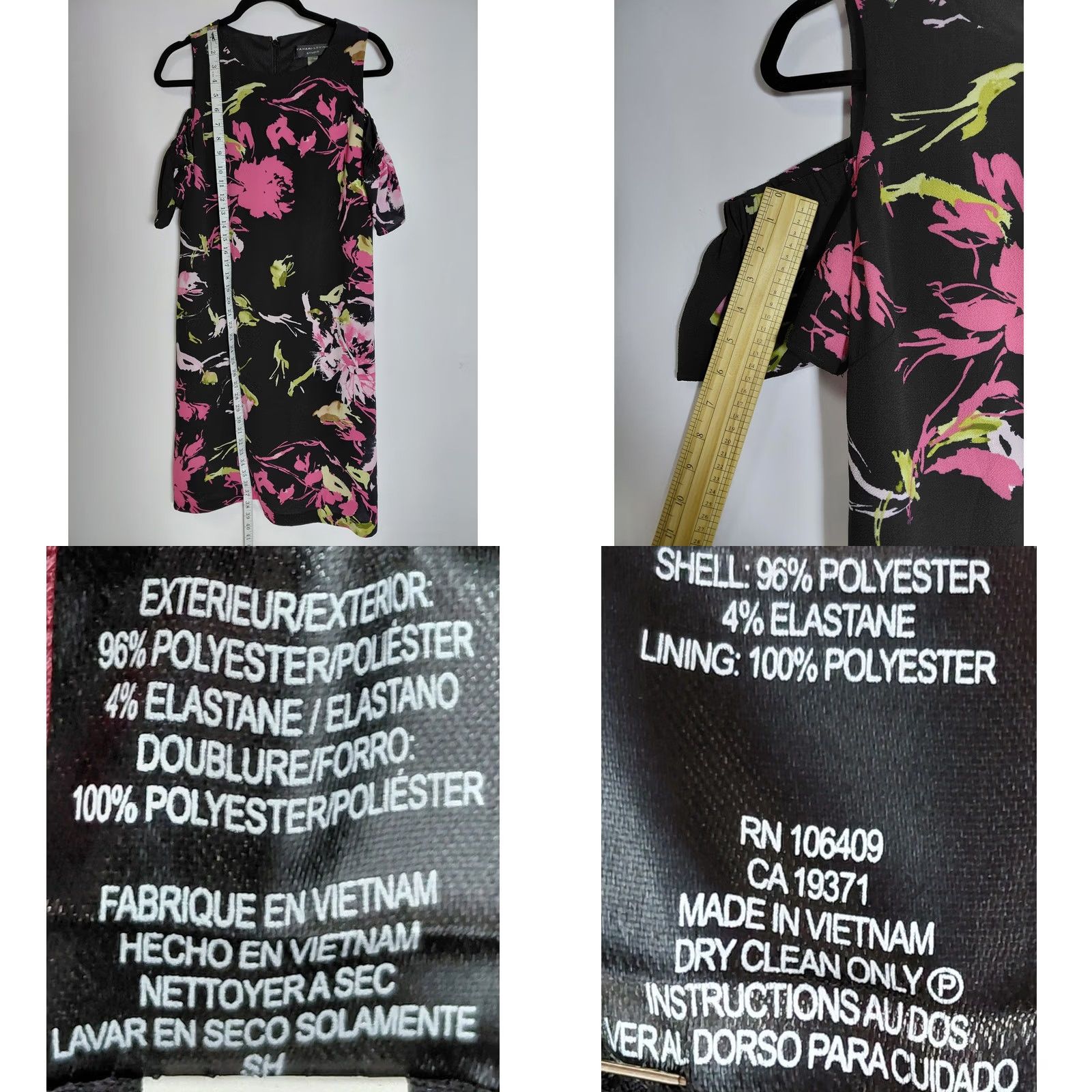 Madison TAHARI-LEVINE STUDIO Floral Cold Shoulder Dress Knee Length Size 10 Black Knit A-Line Short Sleeve Crew Neck Lined Polyester VINTAGE No Women"} Size L / US 10 / IT 46 - 8 Thumbnail