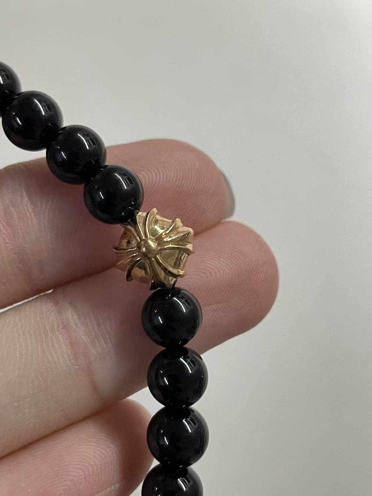 Chrome Hearts Chrome Hearts 6mm Obsidian 22K Gold Cross Beaded Bracelet Size ONE SIZE - 8 Thumbnail