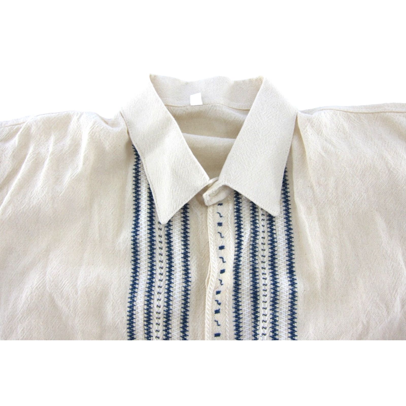Vintage VINTAGE New Vintage 100% Raw Cotton Ivory Blue Short Sleeve Button Up Shirt Men XL 44 Size US XL / EU 56 / 4 - 2 Thumbnail