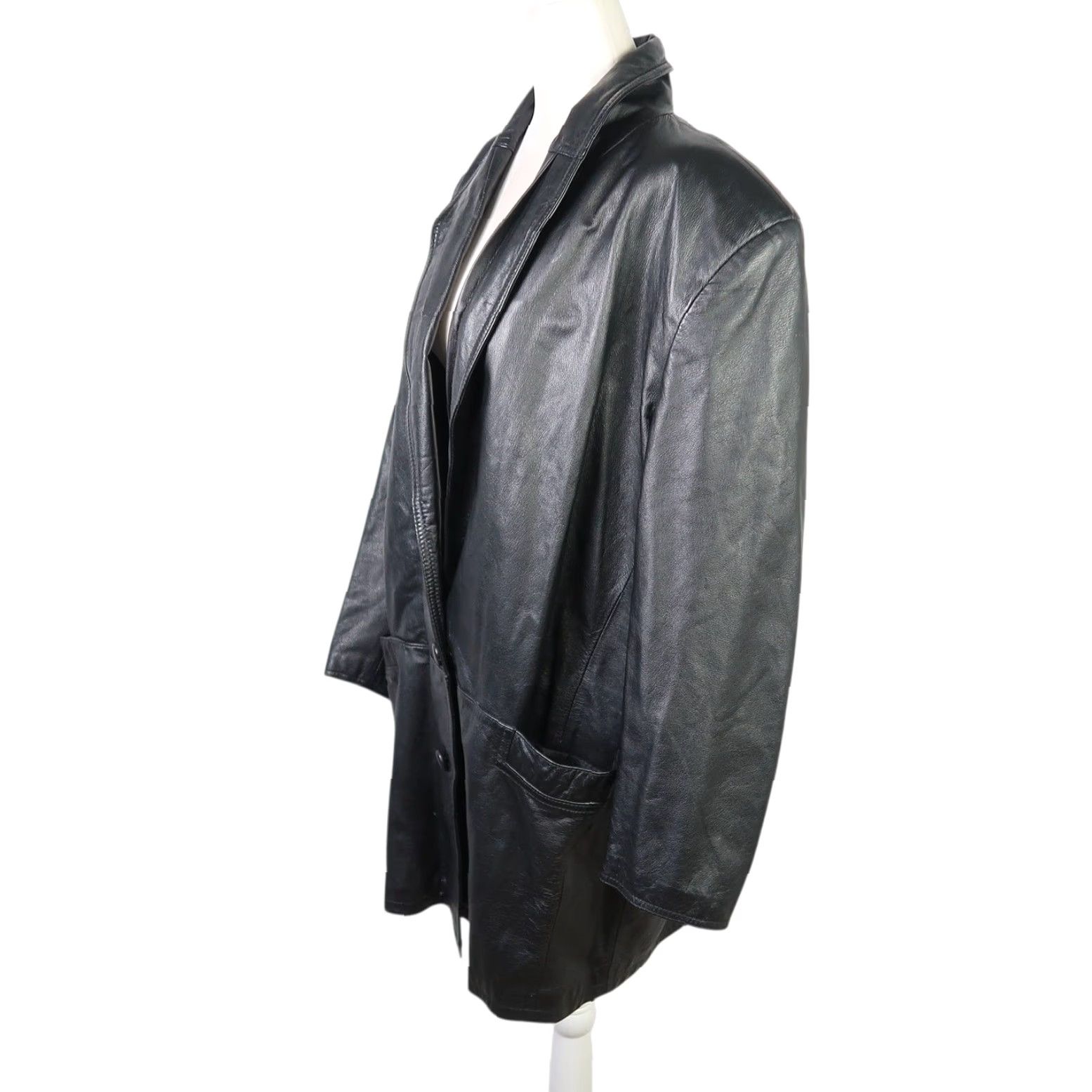Vintage VINTAGE Pelle Black Leather Mid-Length Blazer Jacket Oversized M Women Size M / US 6-8 / IT 42-44 - 3 Thumbnail