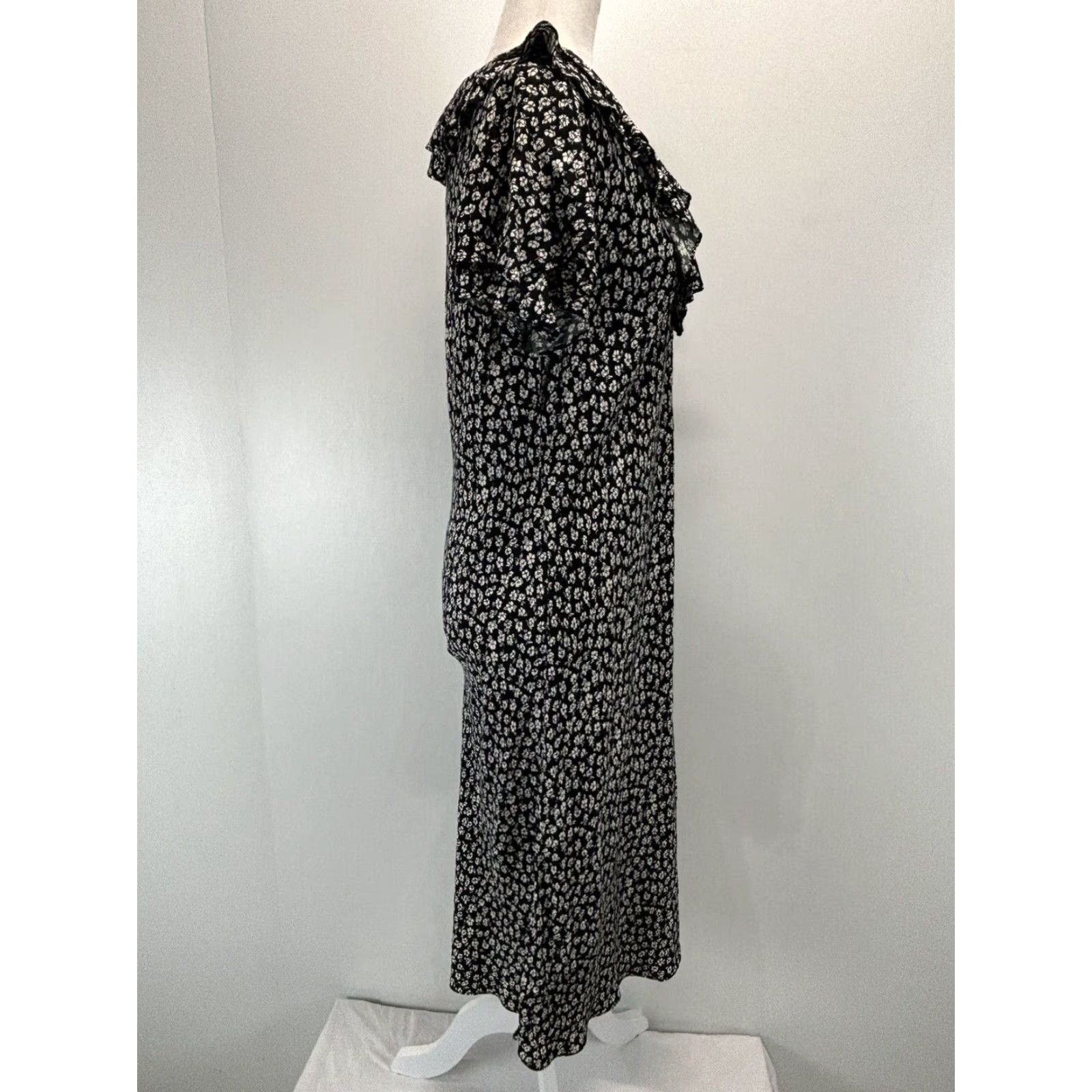 Vintage VINTAGE Betsy Lauren Floral Midi Dress White Grunge Ruffle Sz 8 Womens 90s Size M / US 6-8 / IT 42-44 - 4 Thumbnail