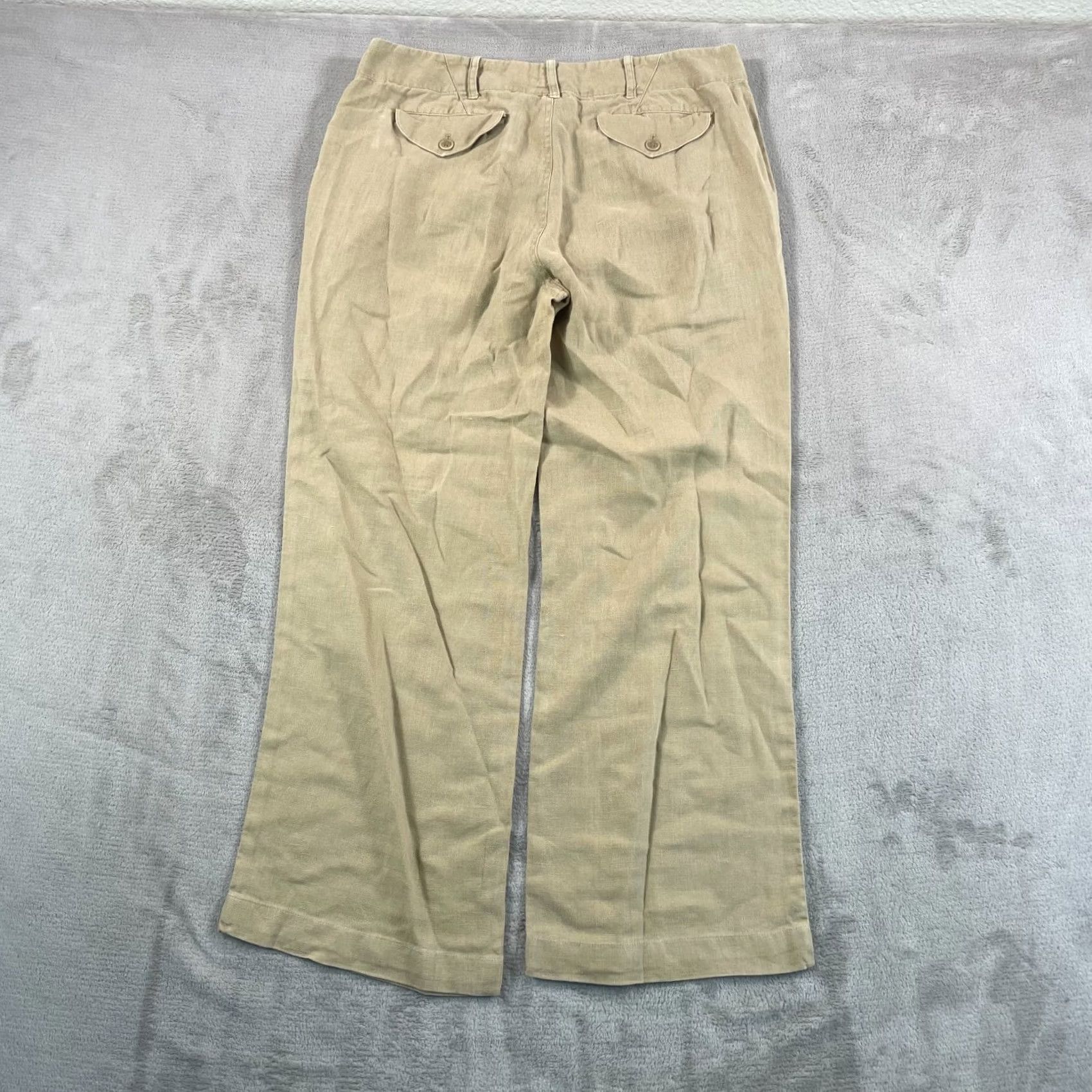Ralph Lauren VINTAGE Ralph Lauren Collection Wide Leg Trouser Pants Women 8 Beige 100% Linen Dress Pants Wide-Leg Pockets 28in Inseam Spring Summer Fall Womens Size 30" / US 8 / IT 44 - 3 Thumbnail