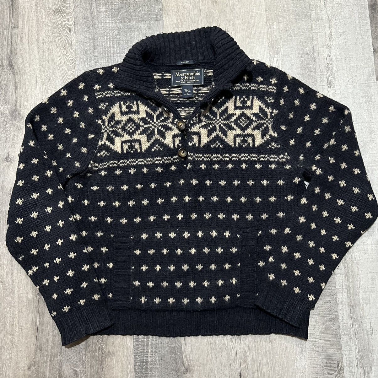 Abercrombie & Fitch Abercrombie & Fitch Blue Wool Nordic Fair Isle Knit Sweater Size US L / EU 52-54 / 3 - 1 Thumbnail