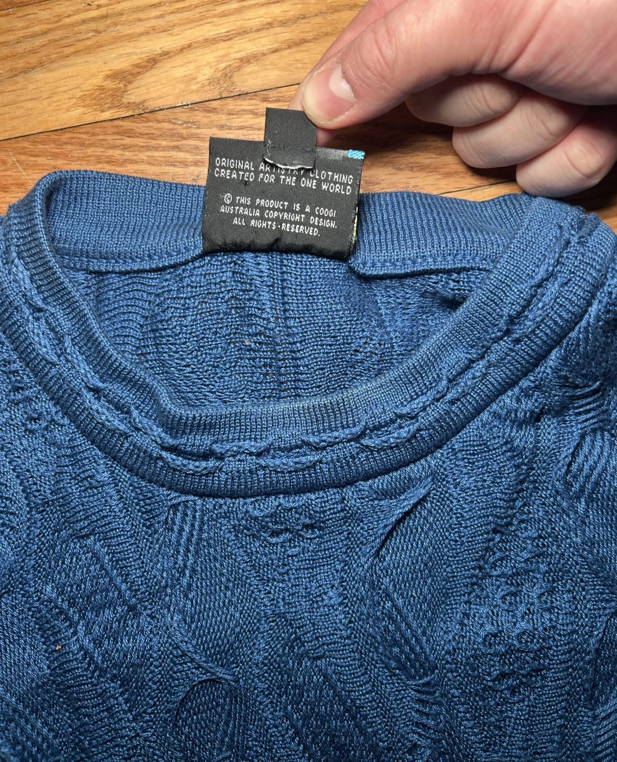 Coogi Vintage 90s Coogi Blue 3D Knit CottonSweater Mens XL Size US XL / EU 56 / 4 - 3 Thumbnail