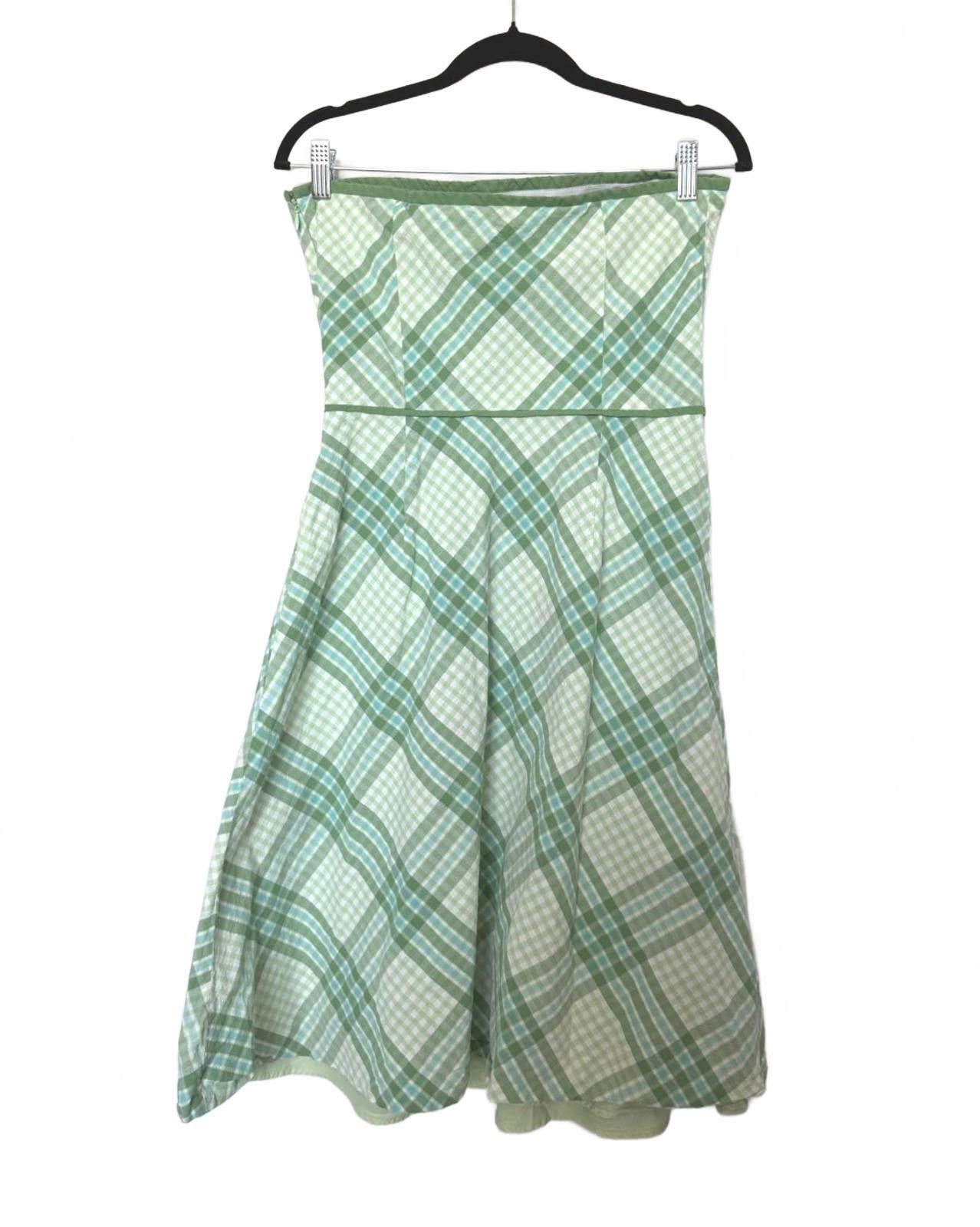 Designer Vintage Retro 70s style Green Plaid Strapless Dress Size M / US 6-8 / IT 42-44 - 4 Thumbnail