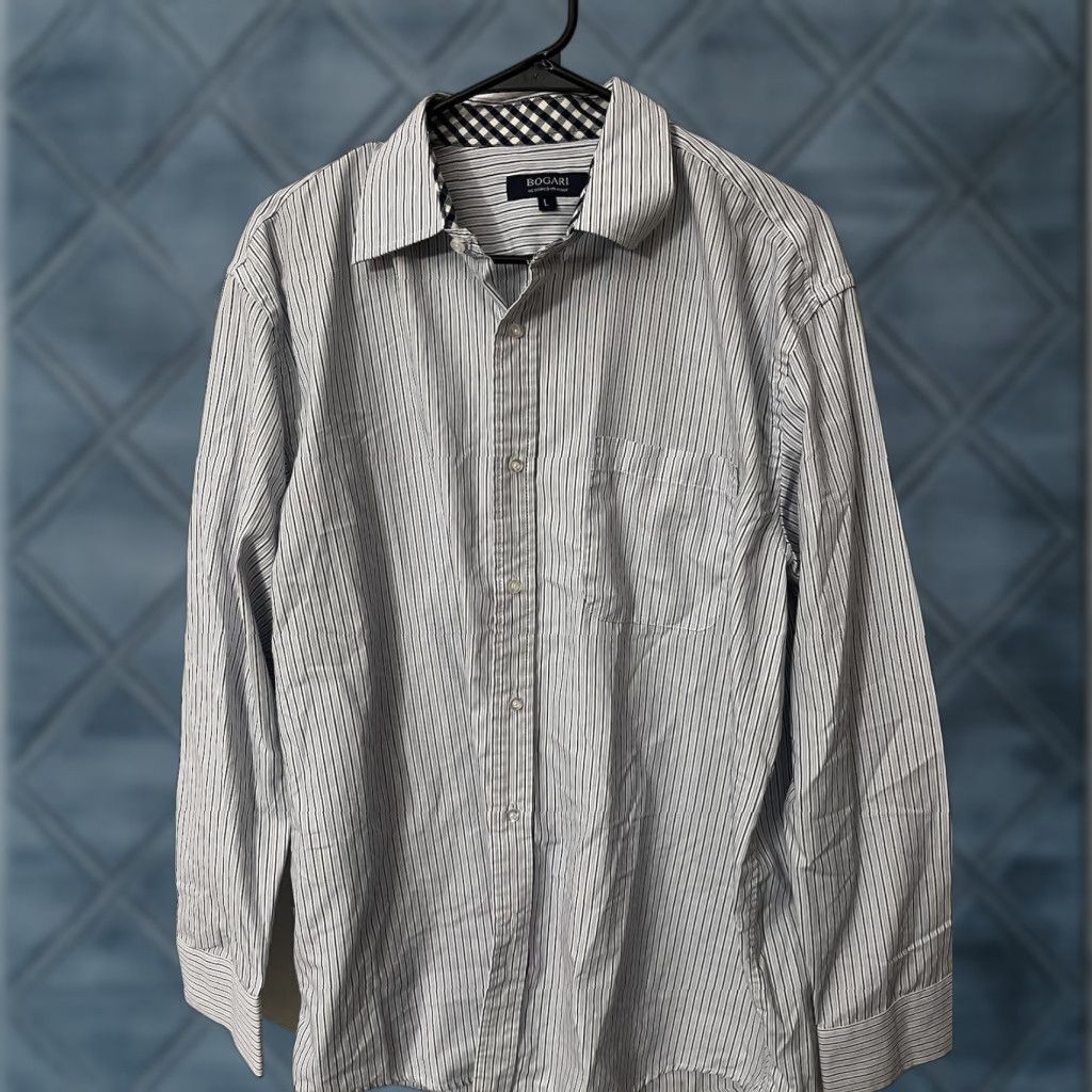 Vintage Bogari Dress Shirt Men’s Large Blue Striped Button-Up Long Sleeve Shirt Size 42R - 1 Thumbnail