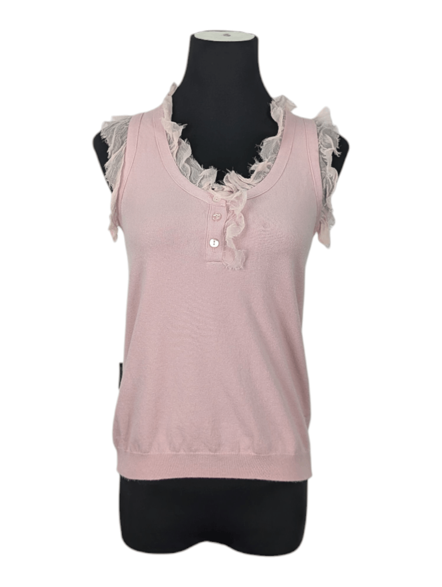 Moschino Pink Buttoned Sleeveless Top With Ruffle Collar Size M / US 6-8 / IT 42-44 - 1 Thumbnail