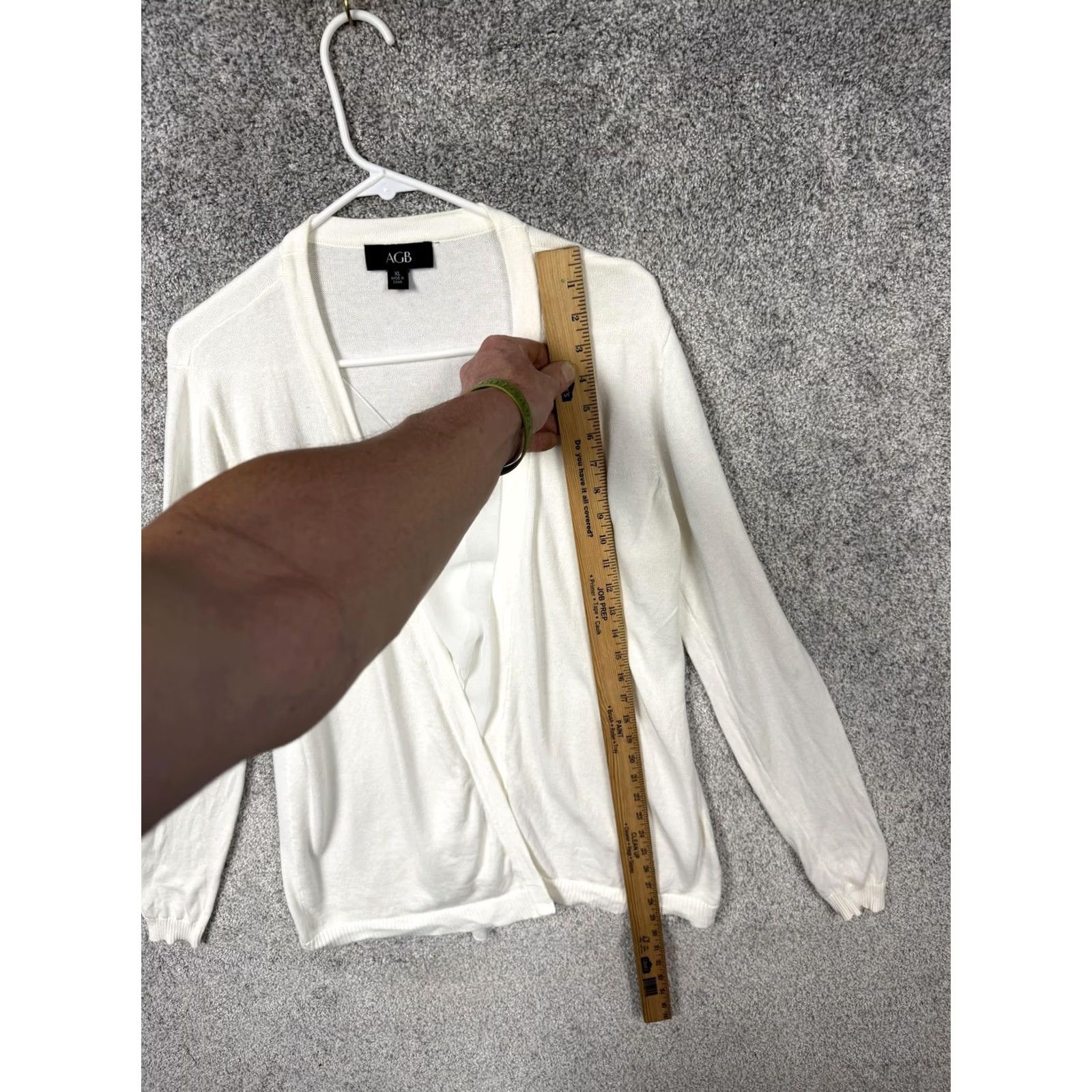Vintage AGB Cardigan Sweater XL White Open-Front Lightweight Knit Ruffle Cuffed Long Sleeve Women Casual Workwear Spring Summer Vintage: No Size XL / US 12-14 / IT 48-50 - 2 Thumbnail