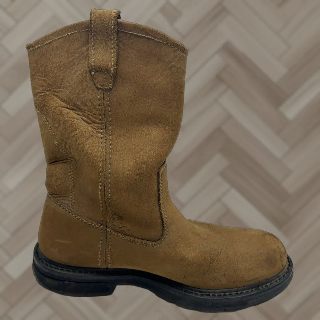 Wolverine Boots Men 9 M Work Brown Leather Slip On Rugged Western Soft Round Toe