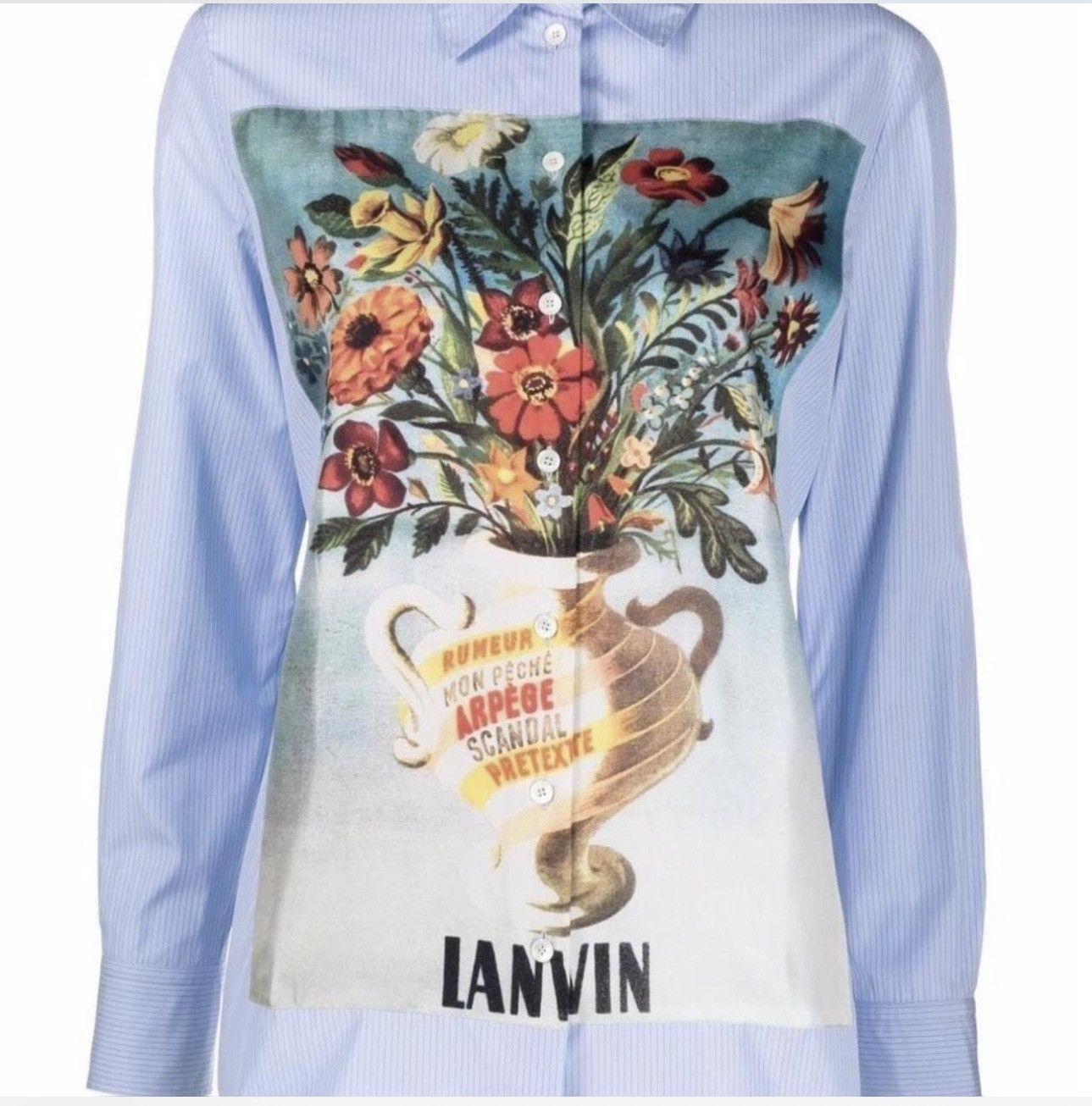 Lanvin NWT Lanvin Blue Striped Shirt with Floral Print Size XS / US 0-2 / IT 36-38 - 1 Thumbnail