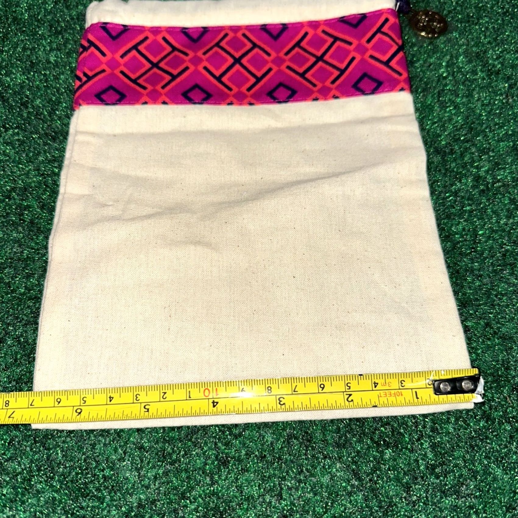 Tory Burch VINTAGE Tory Burch Dust Bag Pouch Canvas Geometric Gold Logo Charm Travel 8.5" x 6.5" Drawstring Womens Size ONE SIZE - 4 Thumbnail
