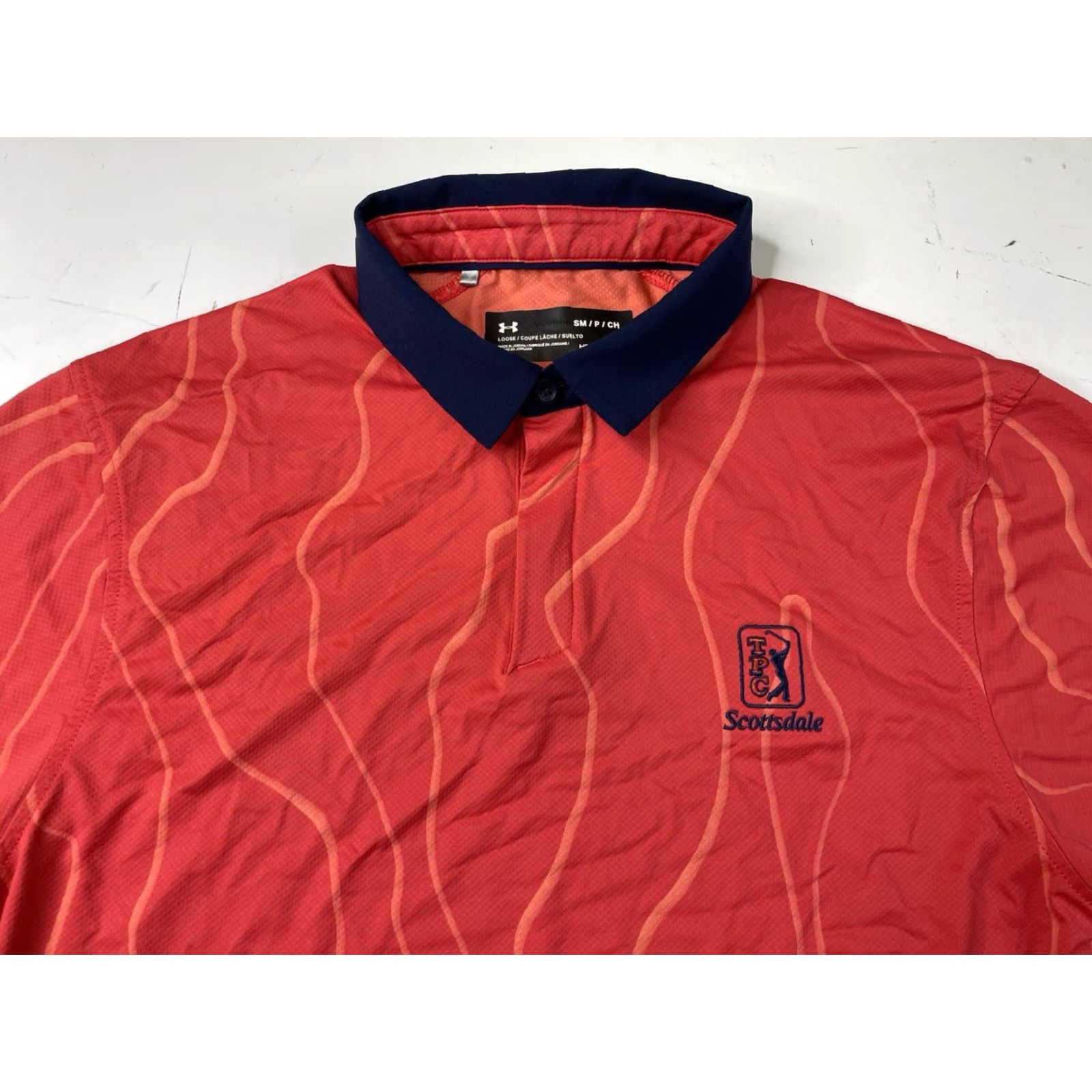 Under Armour Under Armour Polo Mens S Small Red Golf Performance Breathable Lightweight Stretch Geometric Pattern Short Sleeve Collared Polo Size US S / EU 44-46 / 1 - 2 Thumbnail