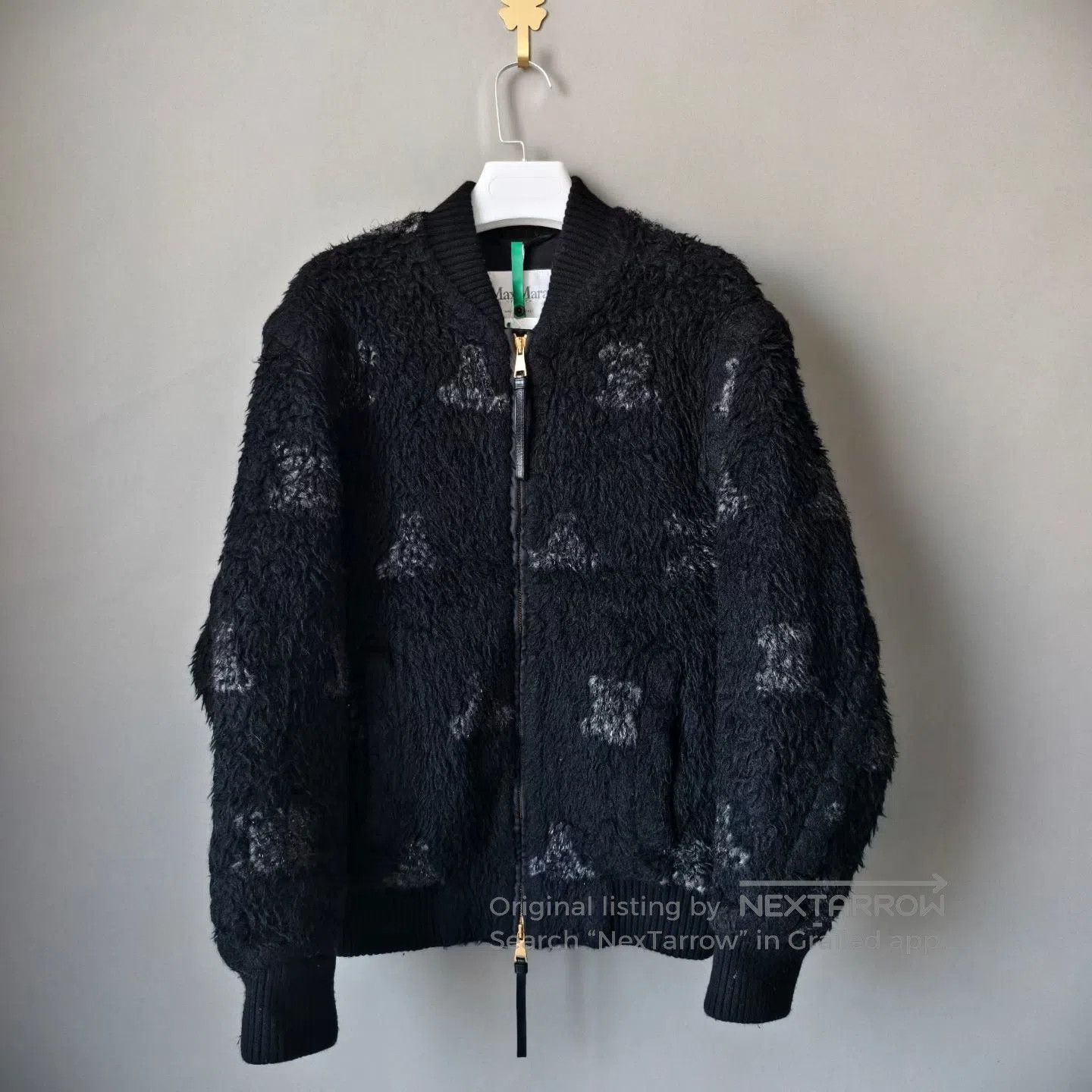 Max Mara Max Mara Black Alpaca All-Over Print Zip-Up Teddy Jacket| Size XS / US 0-2 / IT 36-38 - 1 Thumbnail