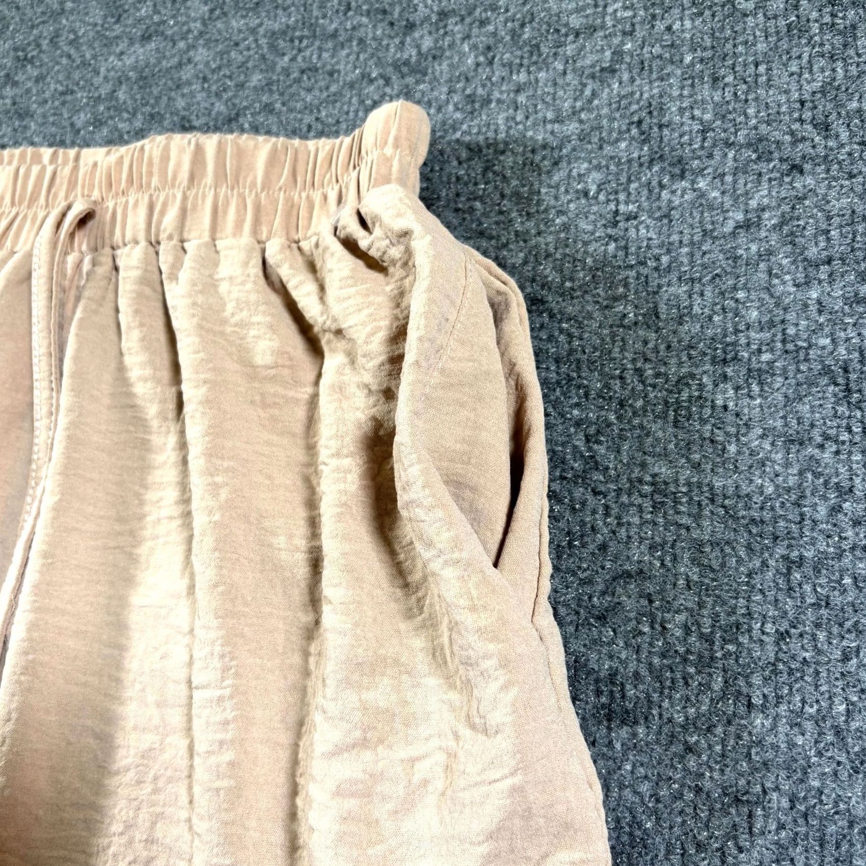 Vintage Palazzo Pant Women's S Beige Drawstring Casual Slash Pockets Whiskered Outdoor Size 28" / US 6 / IT 42 - 3 Thumbnail