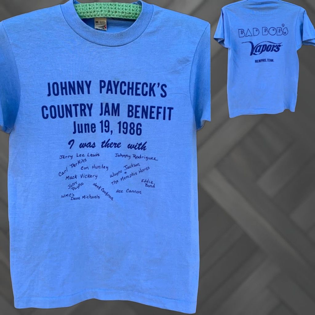Vintage VINTAGE Johnny Paycheck’s COUNTRY JAM BENEFIT 1986 Bad Bobs Vapors MEMPHIS t-shirt Shirt Men M Blue 80s Music Concert Band Tee Size US M / EU 48-50 / 2 - 1 Thumbnail