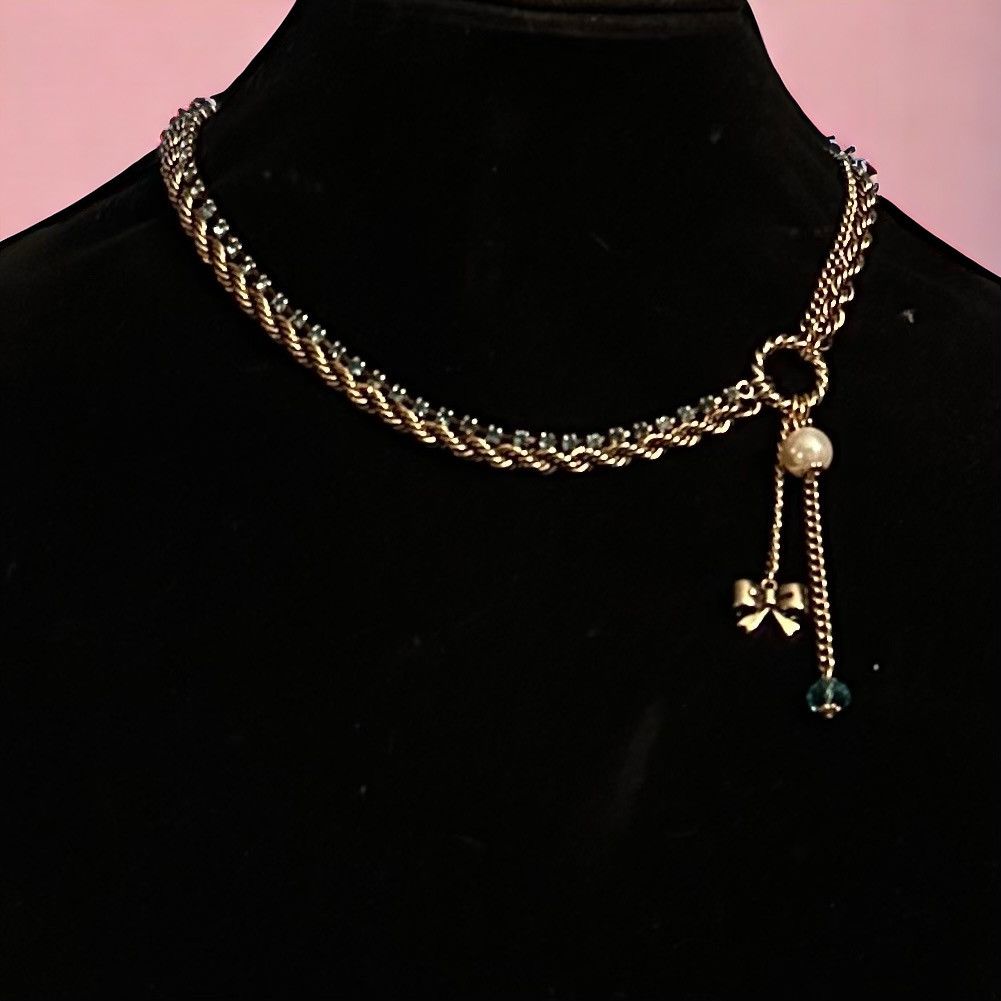Betsey Johnson Betsey Johnson multi chain blue bling bow necklace Size ONE SIZE - 1 Thumbnail