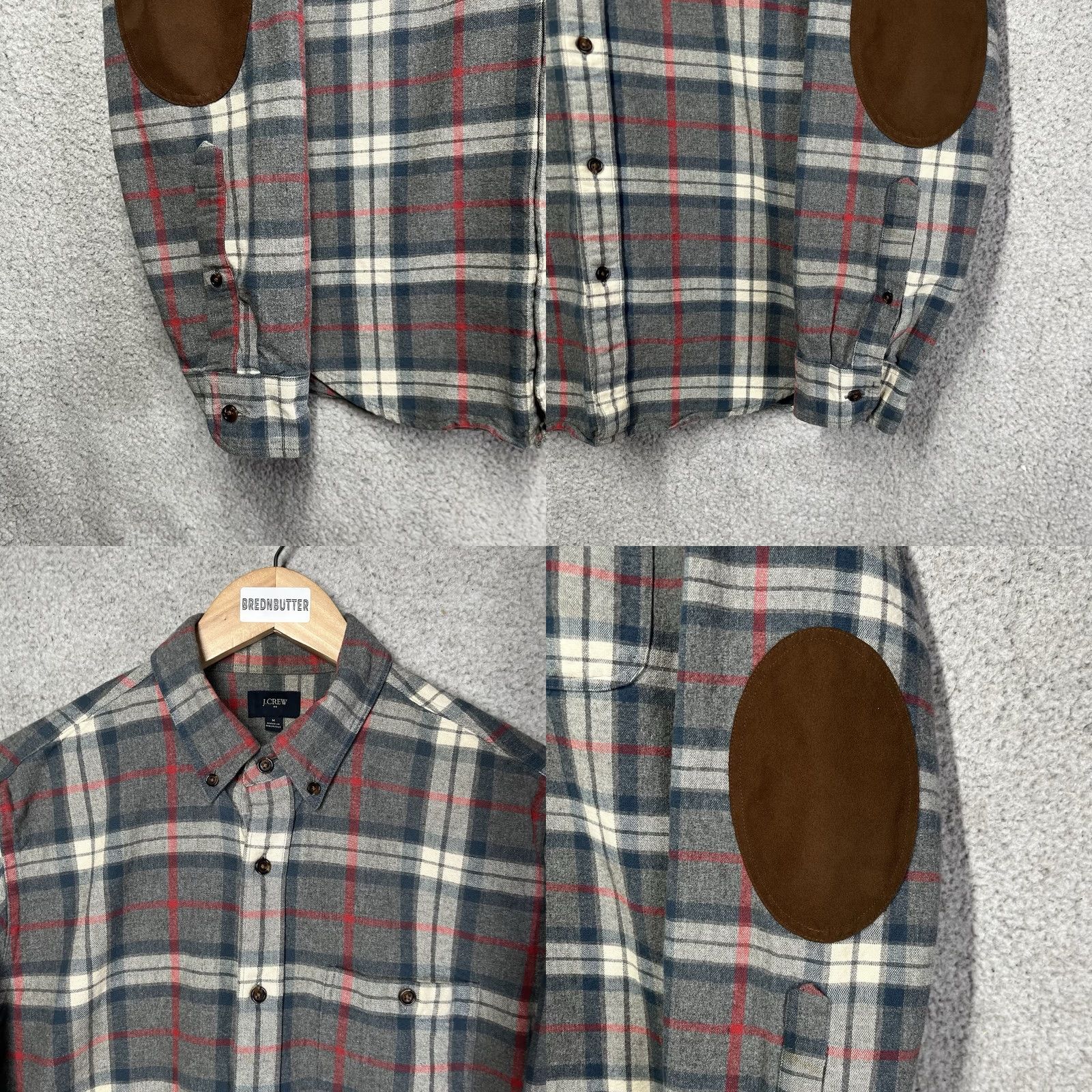J.Crew J. CREW Shirt Mens M Gray Plaid Suede Elbow Patch Button Up Long Sleeve Flannel Size US M / EU 48-50 / 2 - 8 Thumbnail