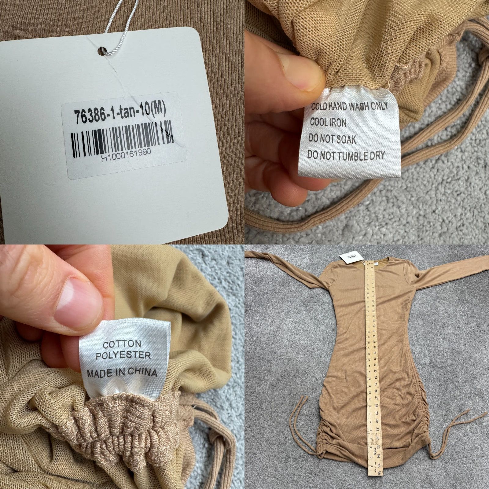 Vintage Hello Molly Dress Womens Medium Tan Brown Ribbed Knit Bodycon Ruched Midi NWT Size M / US 6-8 / IT 42-44 - 8 Thumbnail