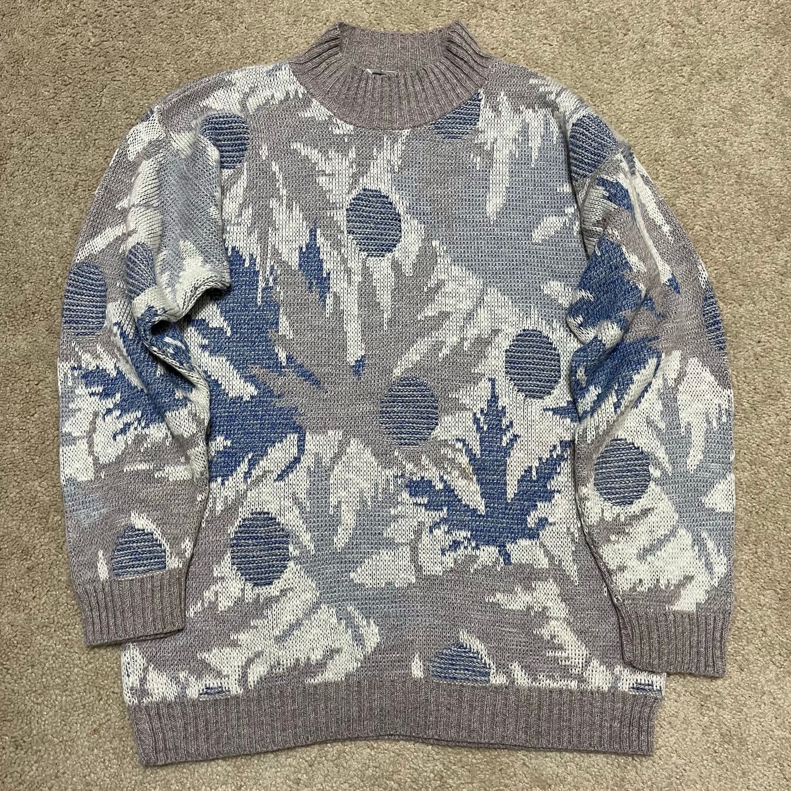 Other Vintage 90s Kenneth Too Abstract Leaf Knit Sweater Blue Gray Size S / US 4 / IT 40 - 1 Thumbnail
