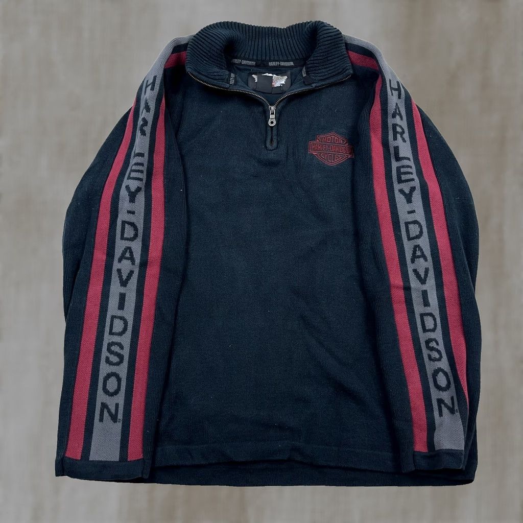 Harley Davidson VINTAGE Harley-Davidson Sweater Men XL Black Heavy Knit Pullover Quarter Zip Spellout Size US XL / EU 56 / 4 - 1 Thumbnail