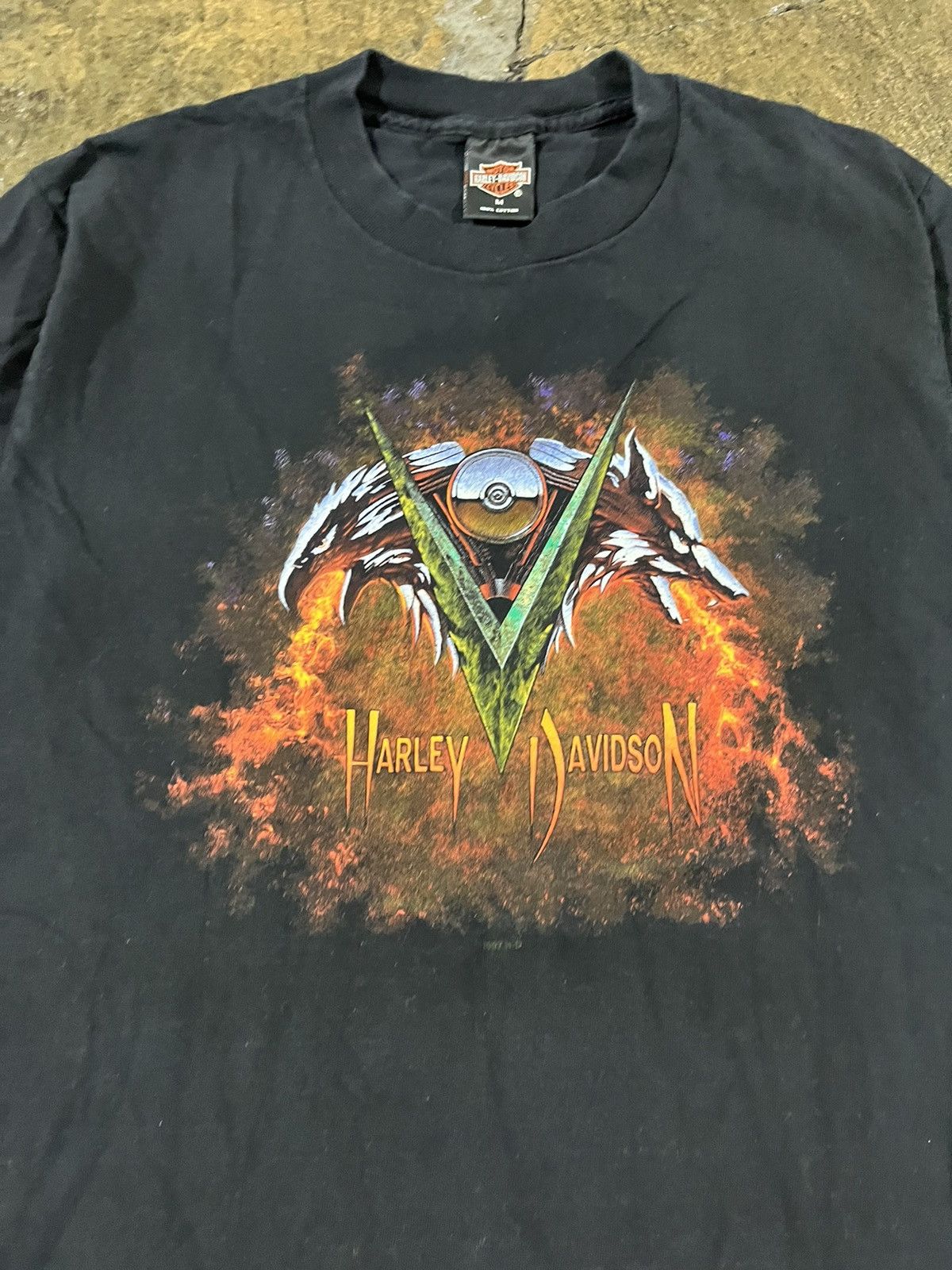 Harley Davidson × Vintage Crazy Vintage 90s Harley Davidson Flames Engine Biker Tee Size US M / EU 48-50 / 2 - 3 Thumbnail