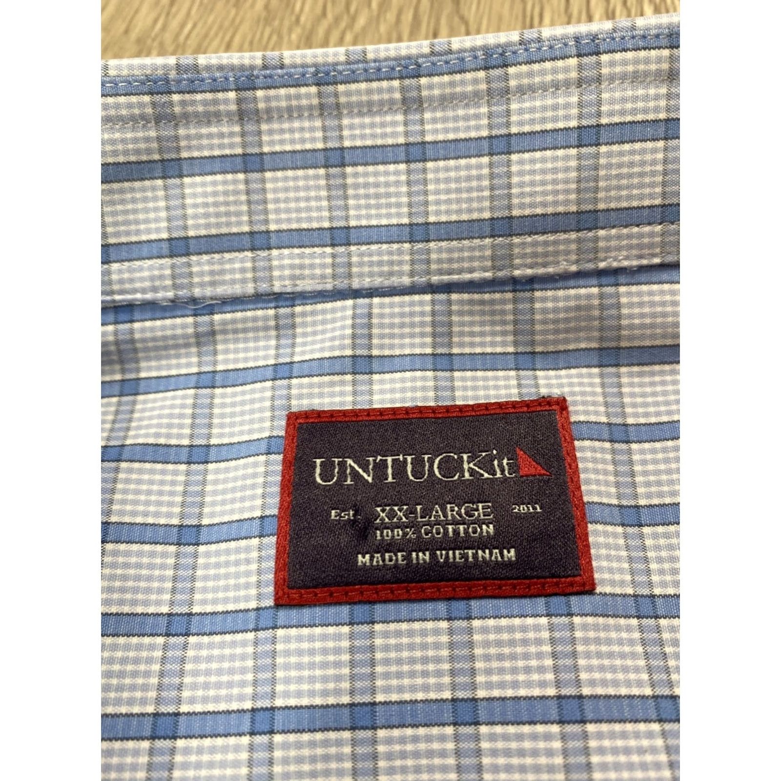 UNTUCKit UNTUCKit Shirt Mens XXL Blue Checked Plaid Long Sleeve Button Down Casual Business Knit Cotton Regular Fit Size US XXL / EU 58 / 5 - 2 Thumbnail