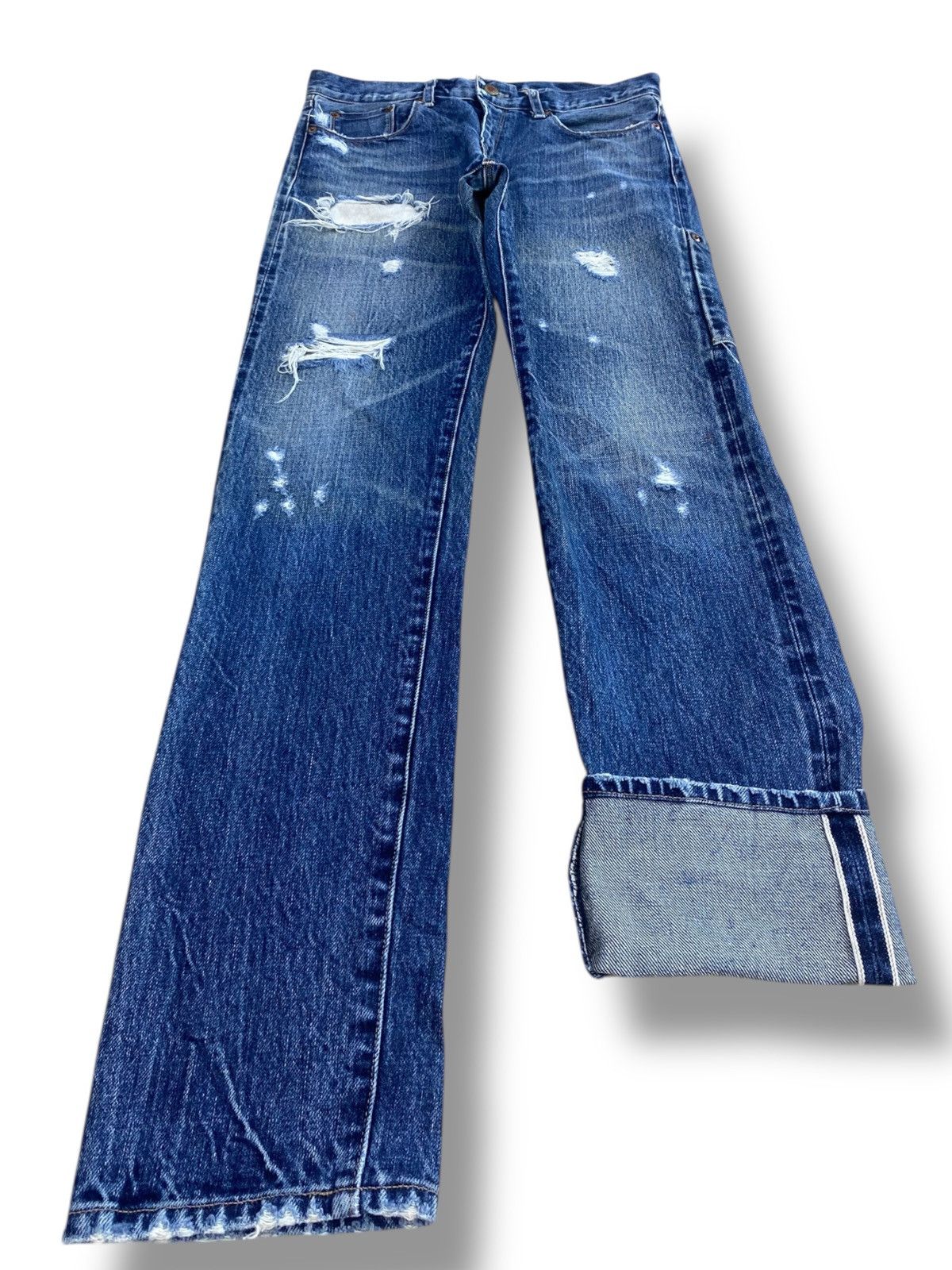 Other Japanese Brand X Selvedge Ripped Style Buckle Back Jeans Size US 30 / EU 46 - 1 Thumbnail