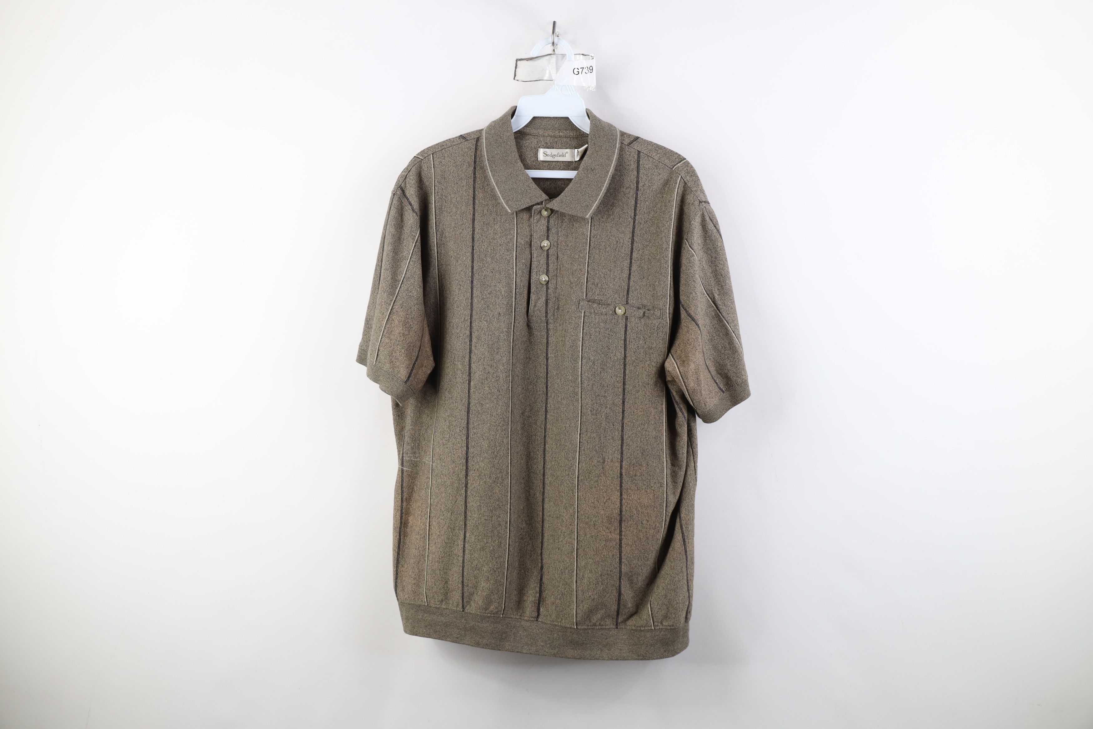 Vintage Vintage 90s Streetwear Striped Knit Pullover Polo Earth Tone Size US L / EU 52-54 / 3 - 1 Thumbnail