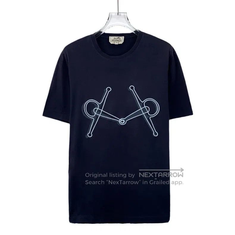 Hermes Hermes Navy Blue Horseshoe Button Embroidered Cotton Round Size XS / US 0-2 / IT 36-38 - 1 Thumbnail