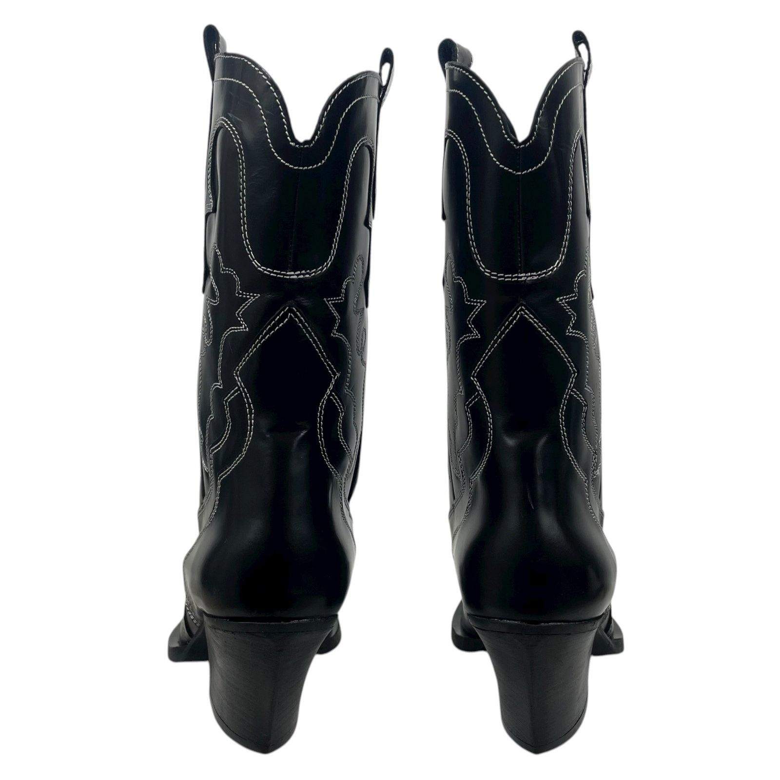 Mango Mango Leather Cowboy Ankle Boots Embroidery Black 39/ 8.5 Size US 8.5 / IT 38.5 - 9 Thumbnail