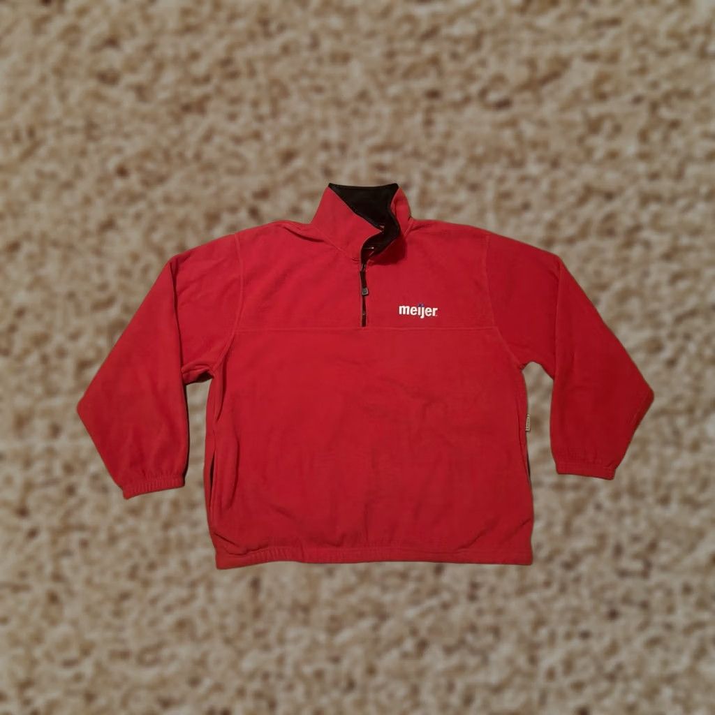 Vintage VINTAGE Meijer Supermarket Grocery Store Red Pullover Fleece Jacket Men XL Red 1/4 Zip Embroidered Chest Logo Size US XL / EU 56 / 4 - 1 Thumbnail