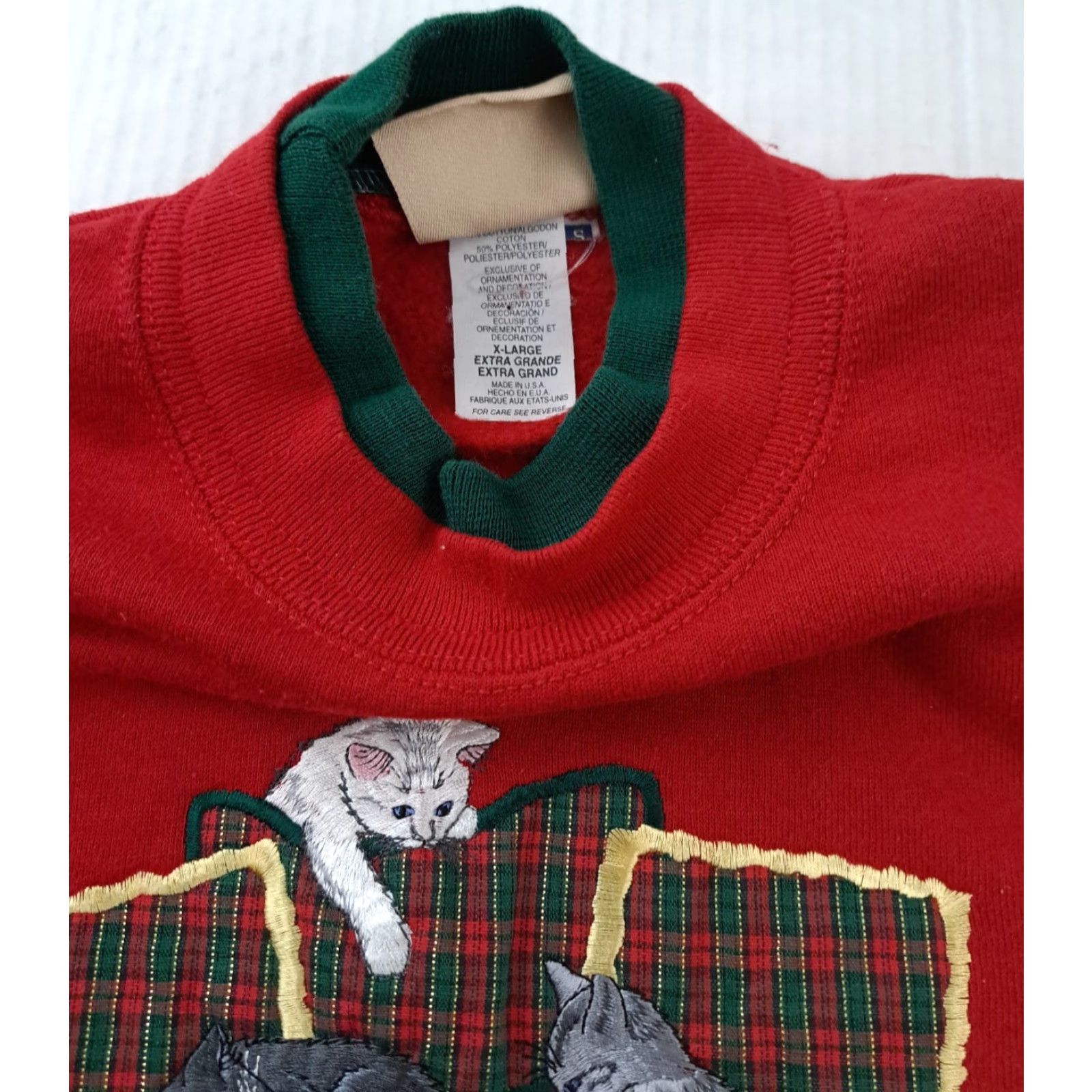 Vintage VINTAGE Kittens and Pillows Embroidered XL Sweatshirt Top Stitch USA made Size XL / US 12-14 / IT 48-50 - 4 Thumbnail