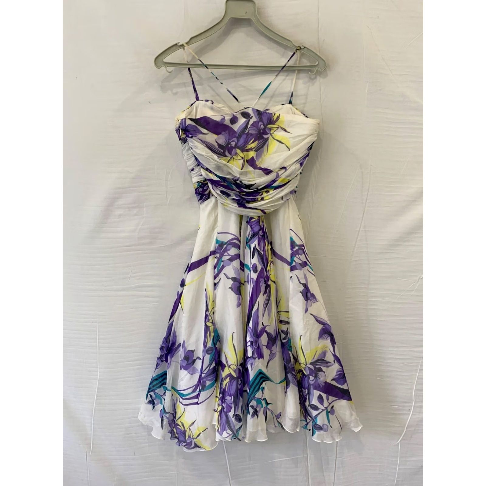 Versace VJC Versace Jeans Couture Floral Chiffon Dress Women 4 Midi Purple Italy Cocktail Party Size 27" / US 4 / IT 40 - 3 Thumbnail