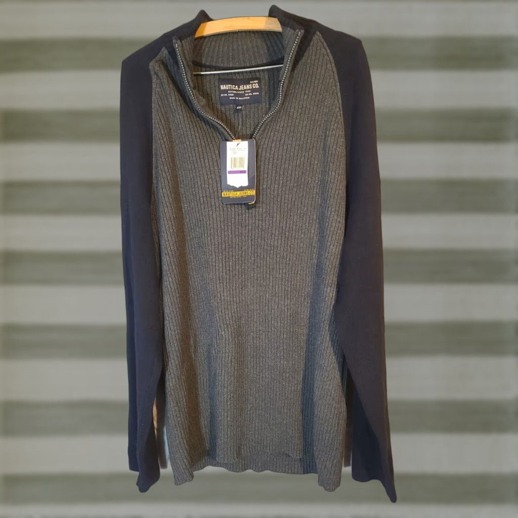 Nautica VINTAGE Nautica Jeans Co Mens Pullover Sweatshirt Half Zip 1/4 Zip Round Neck Ribbed Knit 100% Cotton Gray Solid 2XL Classic Mens Sweater 90s Theme Size US XXL / EU 58 / 5 - 1 Thumbnail