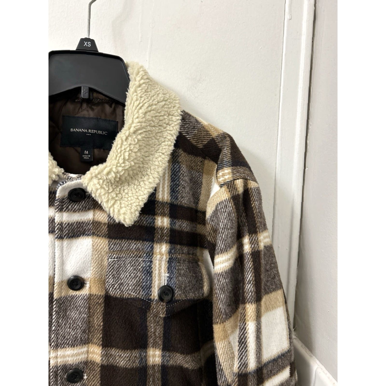 Banana Republic Banana Republic Jacket Mens M Brown Plaid Wool Sherpa Collar Pockets L/S Quilted Lined Fall Winter Vintage: No Size US M / EU 48-50 / 2 - 4 Thumbnail