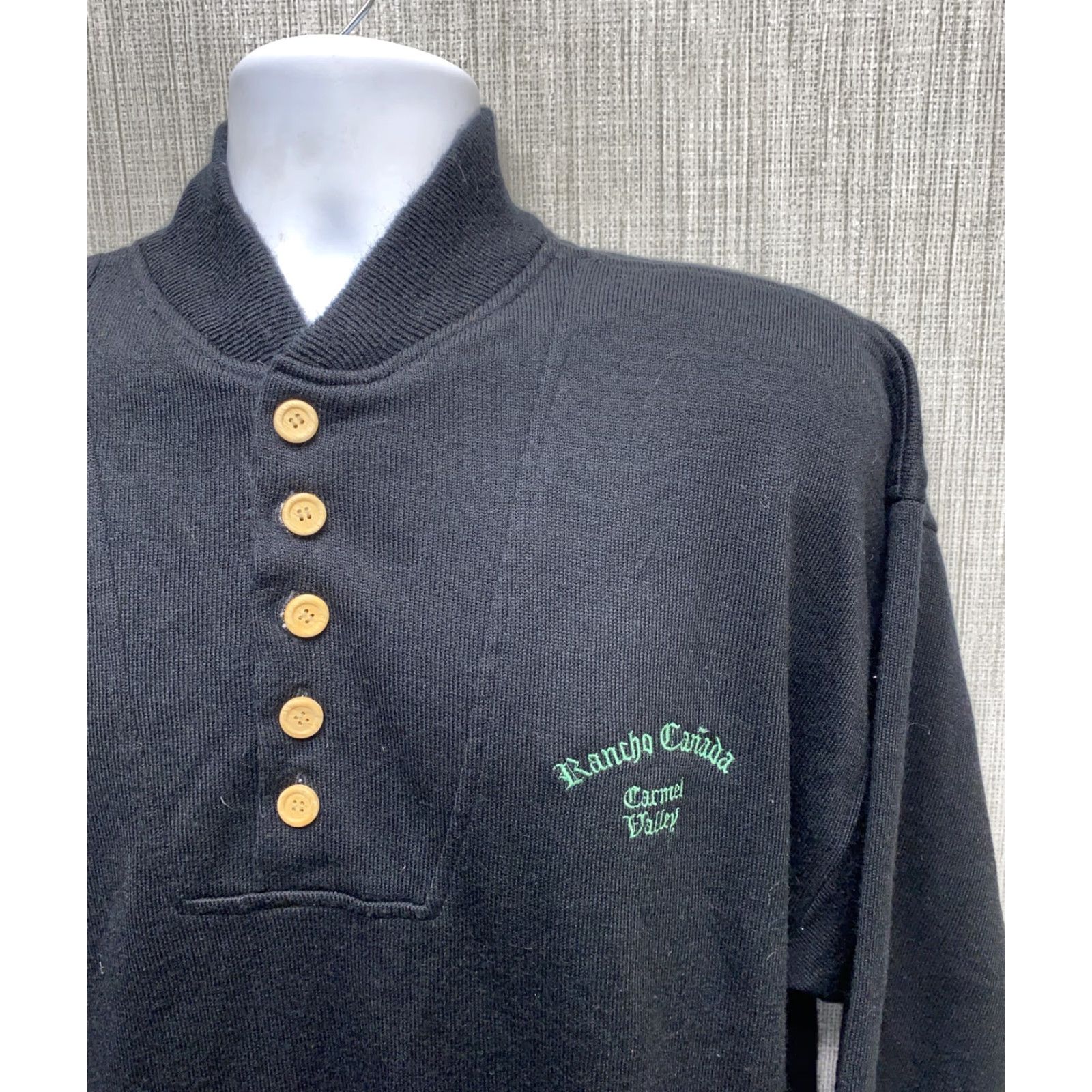 Vintage Grand Banks Performance Mens Black Acrylic Henley Style Sweater XL Size Size US XL / EU 56 / 4 - 2 Thumbnail