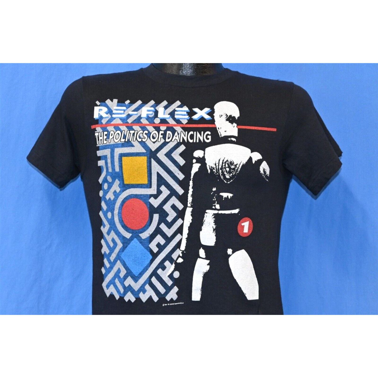 image of Hanes VTG 80's Re-Flex Politics Of Dancing 1984 World Tour Black T-Shirt Extra Small Xs in White