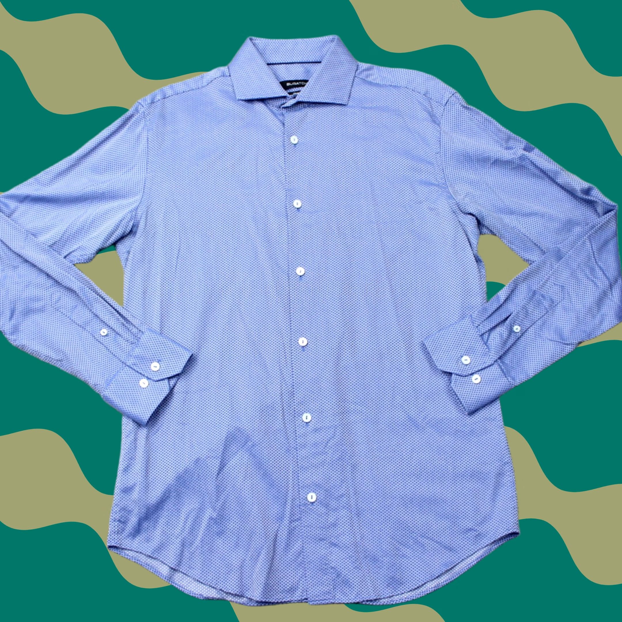 BUGATCHI Bugatchi Uomo Shirt Mens 15 1/2, 34/35 Blue Geometric Shaped Fit Cotton Long Sleeve Shirt Mens Size US L / EU 52-54 / 3 - 1 Thumbnail
